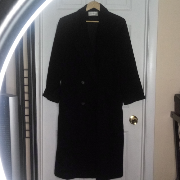J.Hilary Black Wool Trench Coat Size 14 - Picture 10 of 16